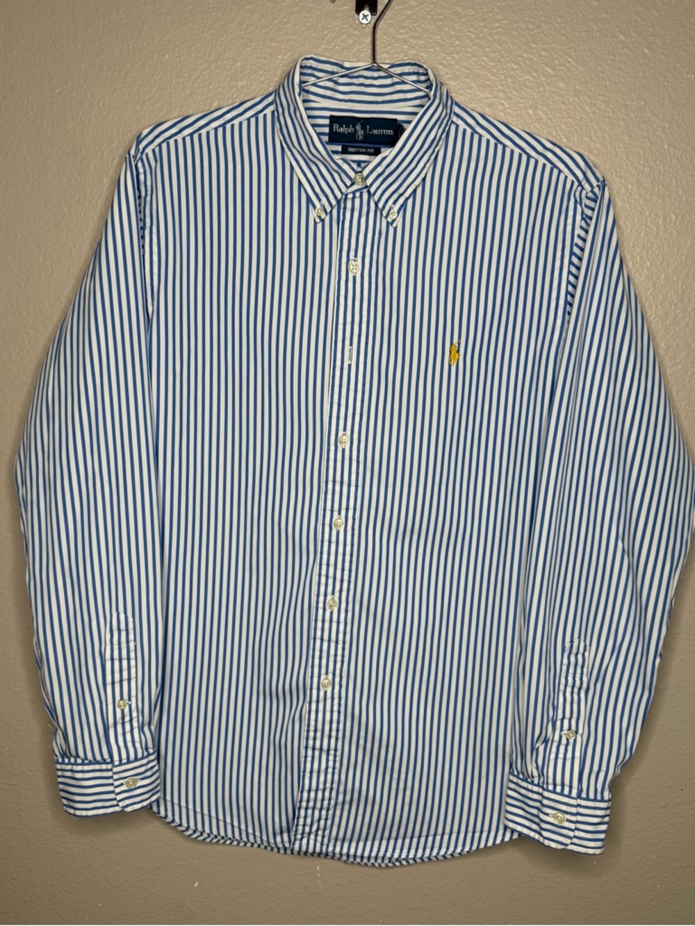 Ralph Lauren White Shirt with Blue Stripes and Yellow Pony Logo